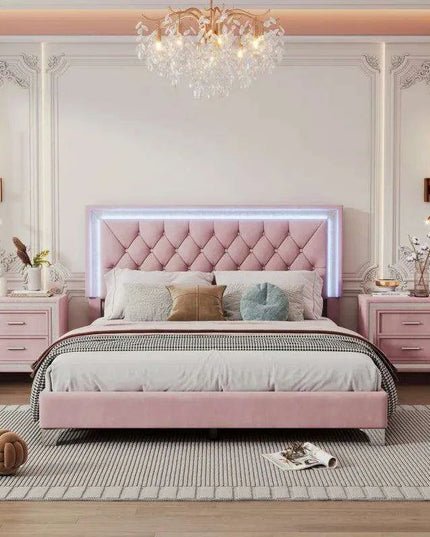 Illuminate Your Bedroom Oasis with Luxe LED Queen Bed Set and Chic Nightstands