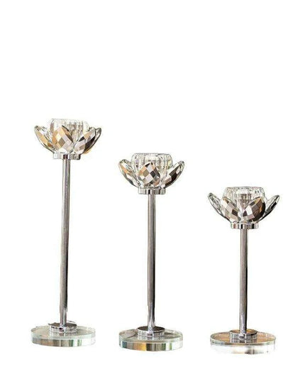 Glistening Golden Lotus Candle Stand with Crystal Floral Details - Exquisite Wedding Centerpiece