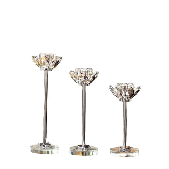 Glistening Golden Lotus Candle Stand with Crystal Floral Details - Exquisite Wedding Centerpiece