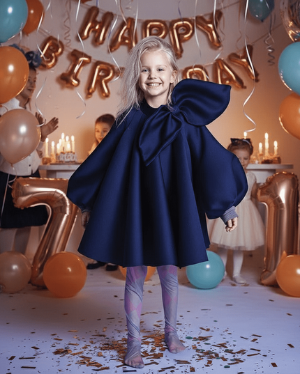 Charming Boutique Princess Dress for Girls with Elegant Bow and Puff Sleeves