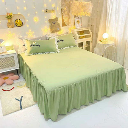 Korean Princess Ruffled Bedding Collection for Girls - Double Duvet Cover, Fitted Sheet, and Pillowcases in Multiple Sizes
