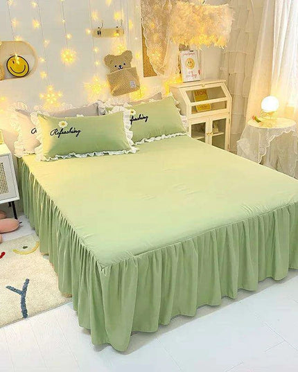 Korean Princess Ruffled Bedding Collection for Girls - Double Duvet Cover, Fitted Sheet, and Pillowcases in Multiple Sizes