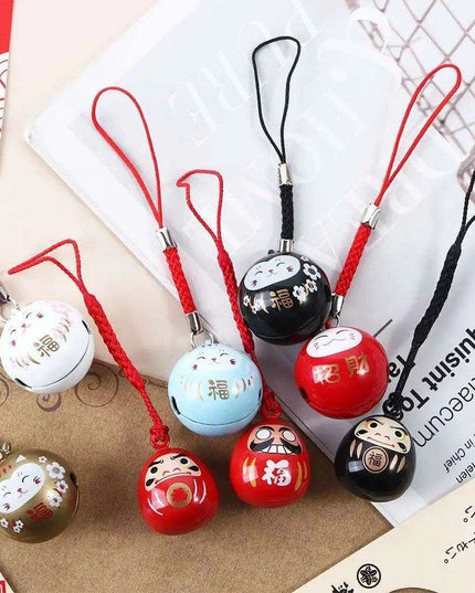 Lucky Cat Keychain with Prosperity Bells - Japanese Charm for Wealth and Good Fortune