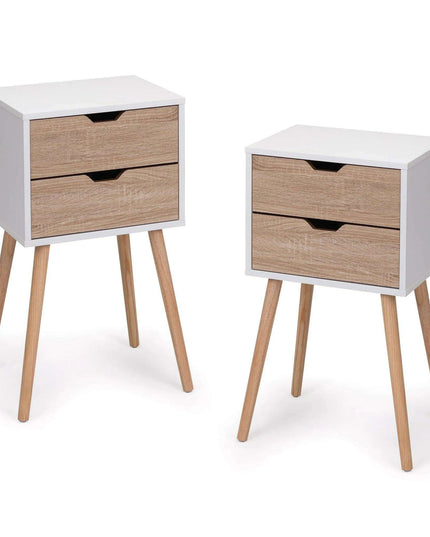 Set of 2 Elegant White and Walnut Nightstands - Modern Multifunctional Bedside Tables with Generous Storage
