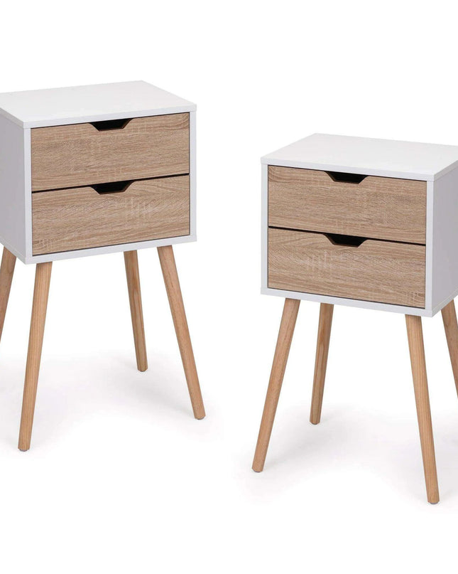 Set of 2 Elegant White and Walnut Nightstands - Modern Multifunctional Bedside Tables with Generous Storage