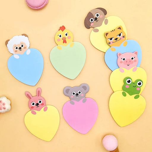 Animal Love Heart Shaped Sticky Notes Set for Students and Crafting