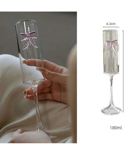 Enchanting Pink Butterfly Bowknot Glass Goblet – Elegant Drinkware for Every Festivity