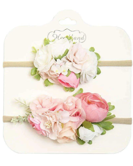 Floral Bow Infant Headband Set - 2-Piece Stretchy Hair Accessories for Newborns