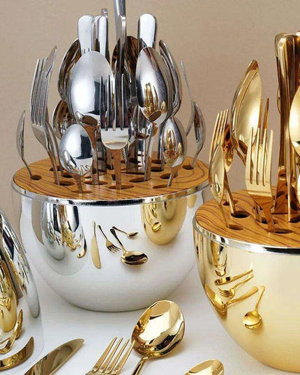 Elegant 24-Piece Golden Egg Design Stainless Steel Cutlery Set