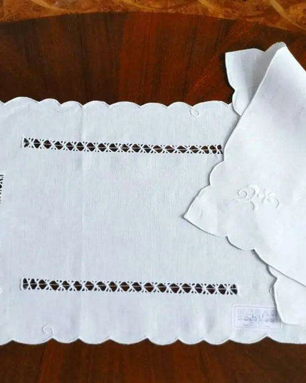 Vintage Handcrafted Linen Embroidered Table Setting with Napkin & Placemat