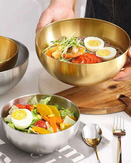 Korean Luxurious Stainless Steel Salad Bowl Set - Elegant Gold and Silver Bowls in Sizes from 15cm to 28cm