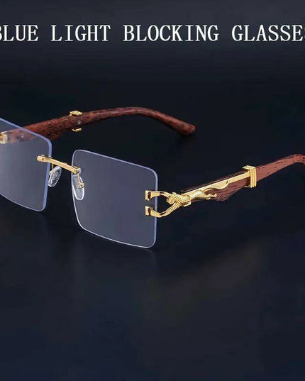 Retro Rimless Sunglasses with Wood Finish and UV Protection