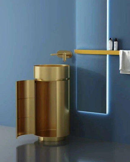 Contemporary Floor-Mounted 304 Stainless Steel Washbasin with Hidden Storage