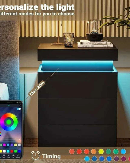 Modern Smart LED Nightstand with Customizable Ambiance and Integrated Charging Station