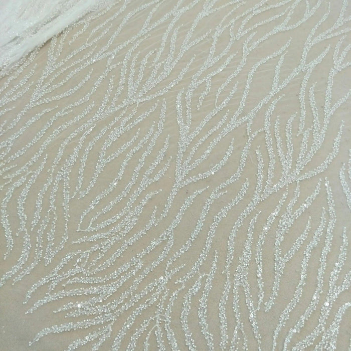 Luxurious Beaded Sequin Lace Fabric for Wedding Dresses - 130cm Wide, Available by the Yard