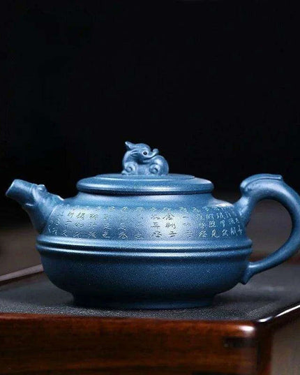 Artisan 340ml Yixing Teapot with Beautiful Blue Accents - Luxury Zisha Tea Set
