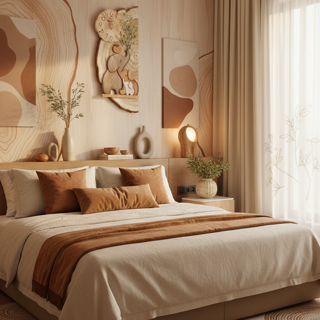 Elephant LED Wall Light with Clock | Cream Log-Style Sconce