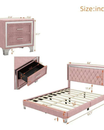 Illuminate Your Bedroom Oasis with Luxe LED Queen Bed Set and Chic Nightstands