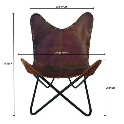 Chic Vintage Brown Leather Butterfly Lounge Chair: Stylish Sleeper for Home and Outdoor Comfort