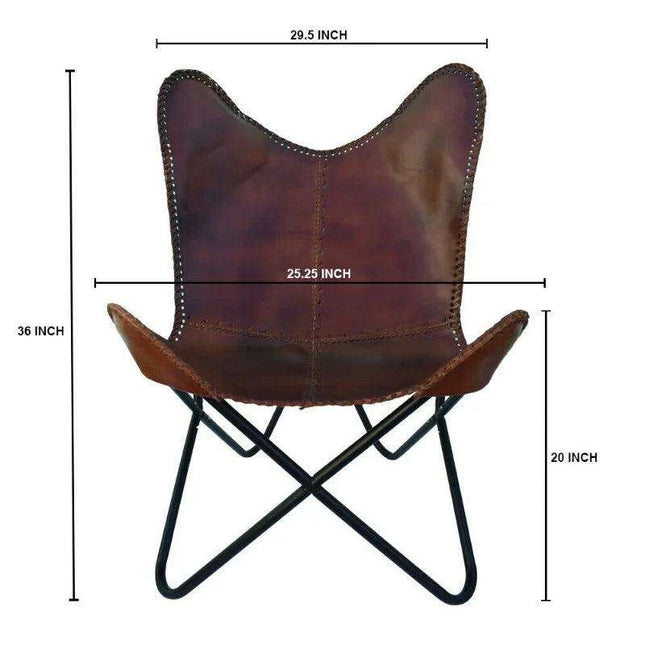 Chic Vintage Brown Leather Butterfly Lounge Chair: Stylish Sleeper for Home and Outdoor Comfort