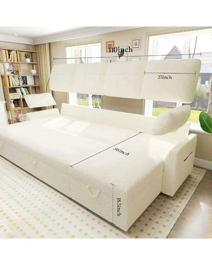 Elegant 110" Grey Linen Sofa Bed with Dual Chaise Storage Solutions