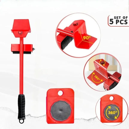 5-Piece Heavy-Duty Furniture Lifter & Mover Roller Set — 360° Swivel Wheels