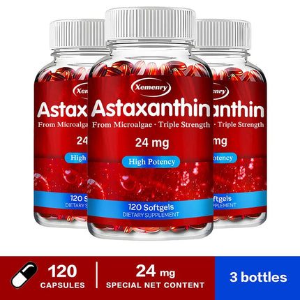 Xemenry Astaxanthin 24mg Triple Strength Softgels — High Potency Microalgae Antioxidant Supplement