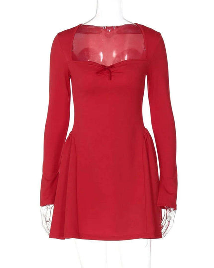 Chic Bow-Detail Long Sleeve A-line Bodycon Dress for Women - Autumn Evening Style