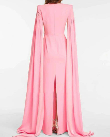 Chic Customizable Blush Evening Gown with Long Sleeves and Structured Shoulders