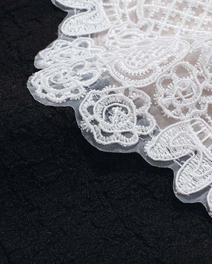 Elegant Embroidered Lace Dress with Stylish Ribbon Accents