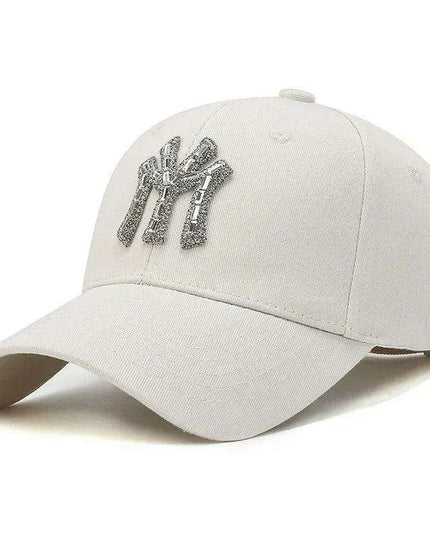 Diamond-Embellished Cotton Baseball Cap with Adjustable Fit
