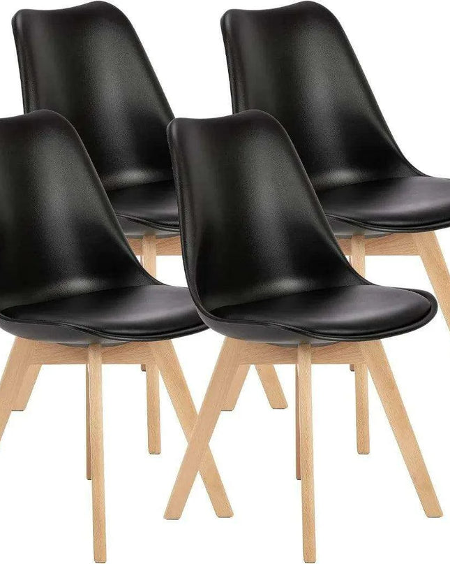 Sleek Mid-Century Dining Chair Ensemble: 4 Premium Leather-Cushioned Seats