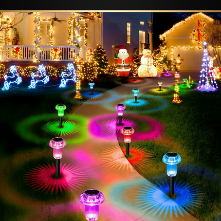 Solar Mushroom Pathway Lights | Multicolor LED, Set of 4, Garden Stakes