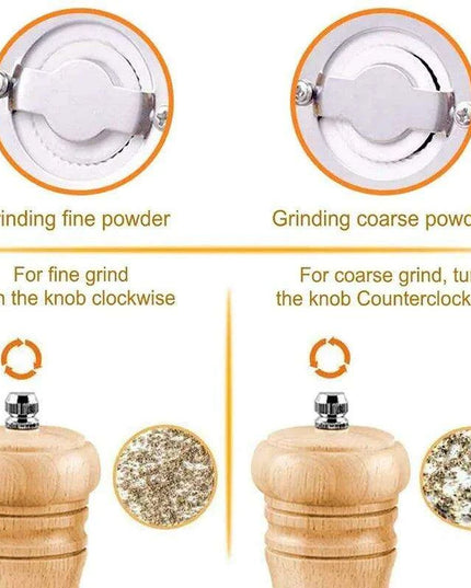 Vintage Handcrafted Wooden Spice Mill Set - 6-Inch Gourmet Salt and Pepper Grinders