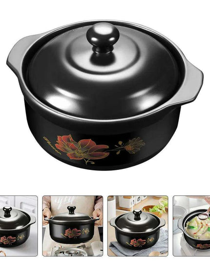 Premium Black Ceramic Clay Casserole Pot with Non-Stick Coating - Perfect for Cooking Chicken, Soup, Rice and More