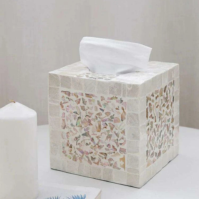 Elegant Handcrafted Mother of Pearl Tissue Box - Unique Artisan Decor for a Chic Home Upgrade