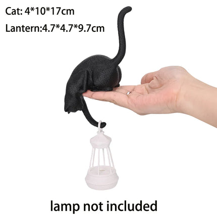 Cat Shelf Hook with Lantern Figurine | Night Light & Desk Ornament