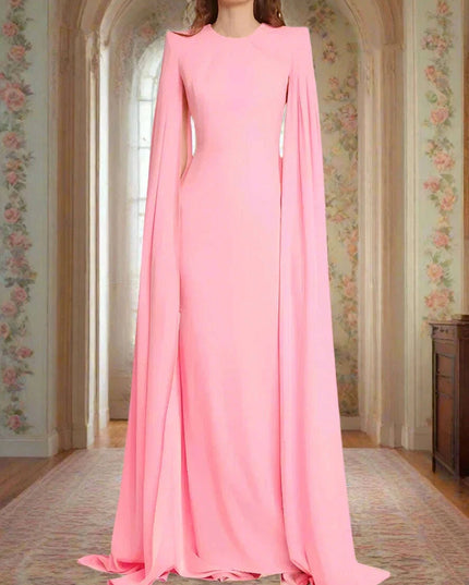 Chic Customizable Blush Evening Gown with Long Sleeves and Structured Shoulders