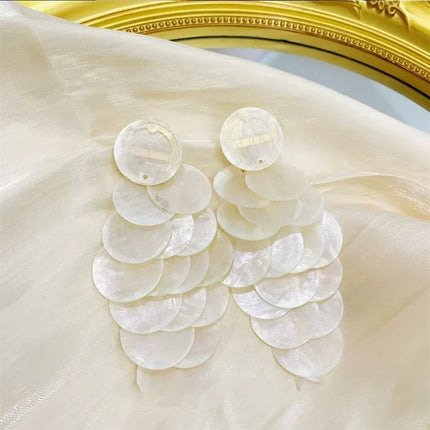Honeypotson SU-SU Natural Shell Pink Long Round Earrings - Stylish & E