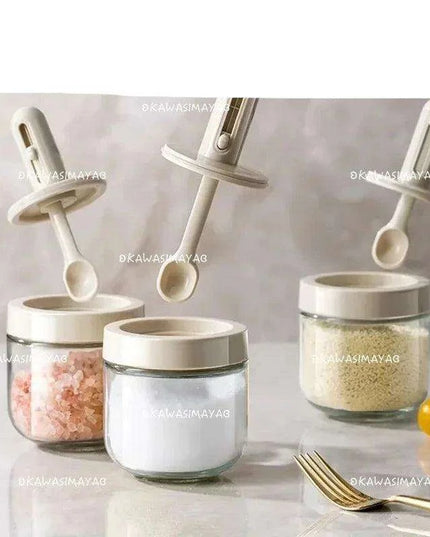 Luxury Spice Container Set with Built-in Spoon Lid and Airtight Organizer Box