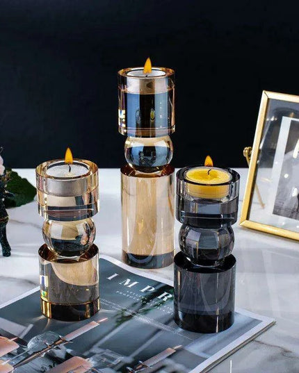 Geometric Glass Crystal Candle Holder - Chic Home Decor Accent