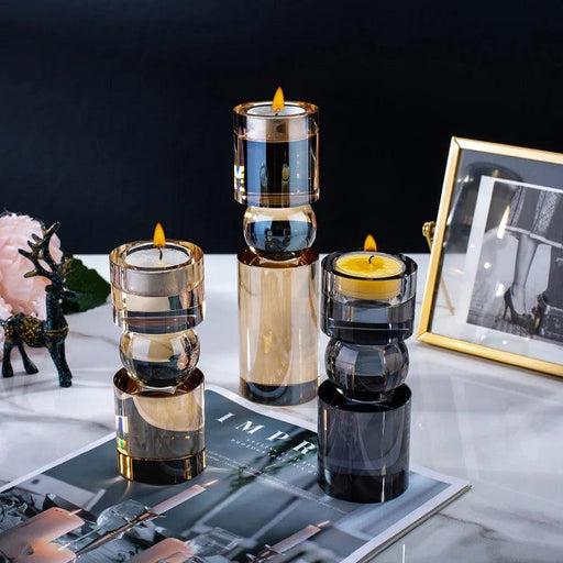 Geometric Glass Crystal Candle Holder - Chic Home Decor Accent