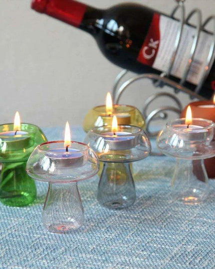 Whimsical Glass Mushroom Candle Holder for Elegant Home Decor and Events