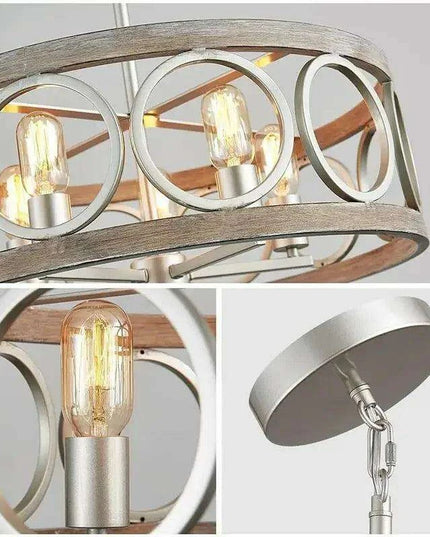 Rustic Farmhouse Circular Chandelier with Wood Grain Finish for Elegant Home and Restaurant Lighting