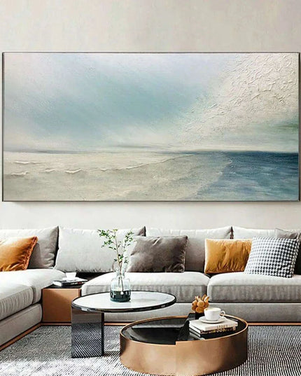 Serene Coastal Retreat Hand-Painted Canvas Art: Tranquil Beachscape for Your Home