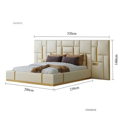 Leather Upholstered King Size Bed with Storage Nightstands — Style A & B