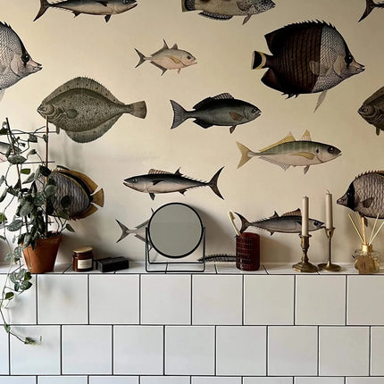 Removable Vintage Fish Pattern Wallpaper – Peel & Stick, Non-Woven