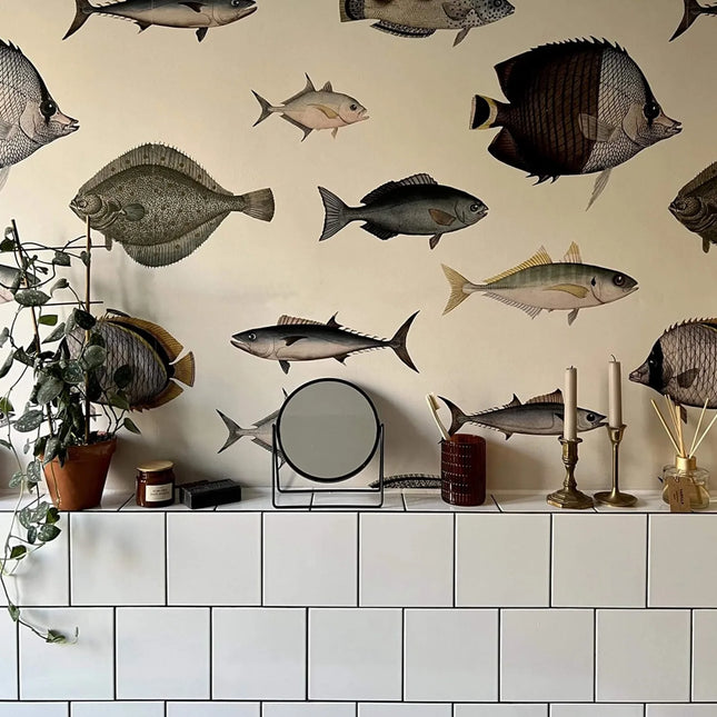 Removable Vintage Fish Pattern Wallpaper – Peel & Stick, Non-Woven