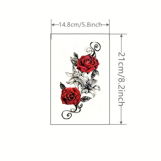 Rose Floral Temporary Tattoo Stickers - 2 Pieces, Monochrome