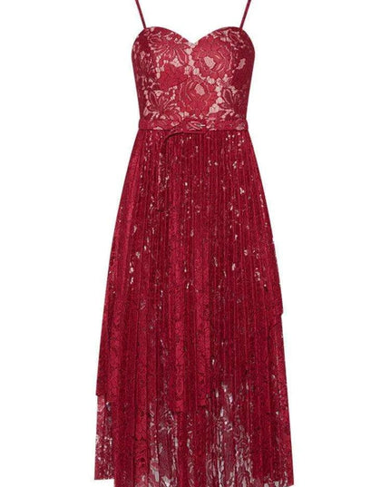 Summer Elegance Asymmetric Lace Party Dress with Belt